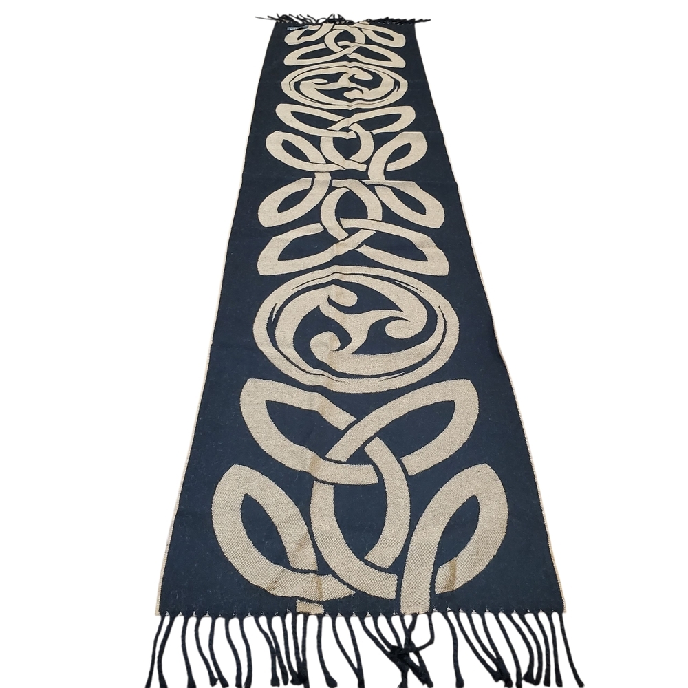 Peter James 100% Wool Reversible Black and Brown Scarf with Fringe. 14.5" x 66" - Picture 3 of 7